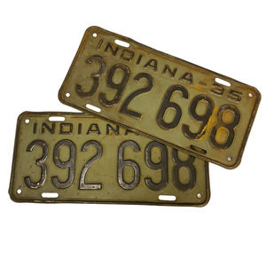 Pair 1935 Indiana License Plates 392698 Classic Car Man Cave Garage Decor